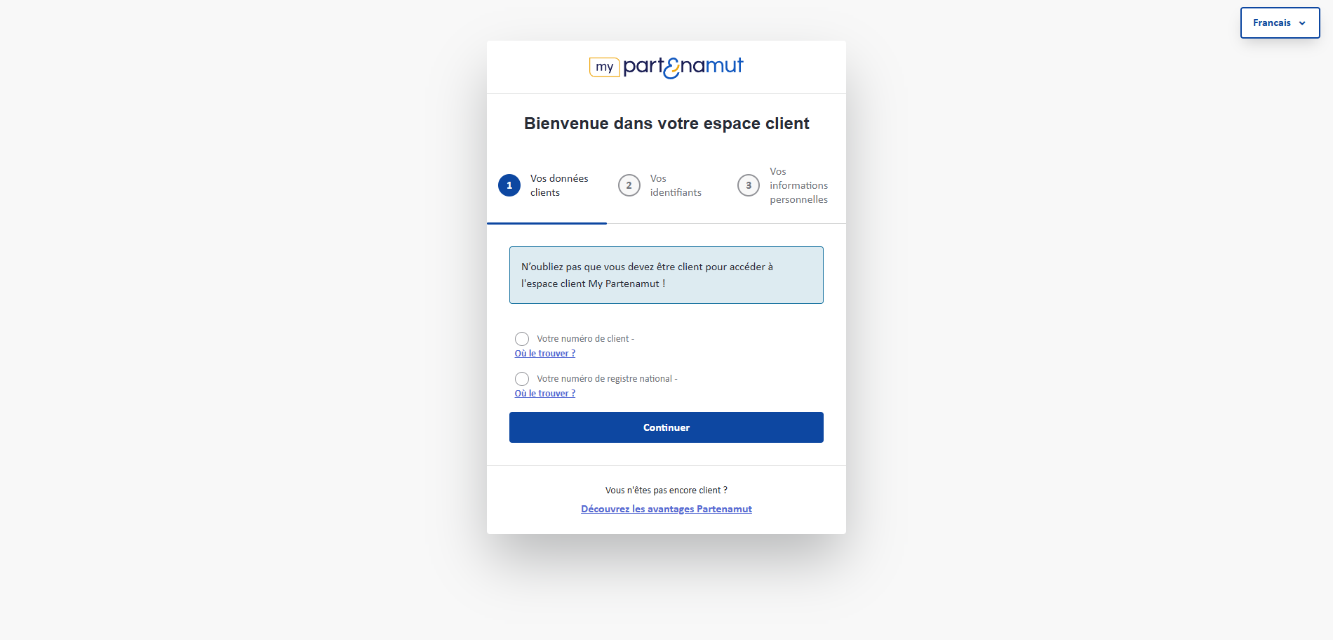 Capture d'écran de la page d’accueil pour créer votre compte My Partenamut.