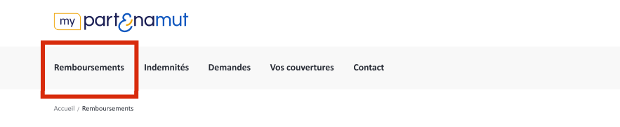 Capture d'écran de la barre de menu avec l'onglet Remboursements surligné.