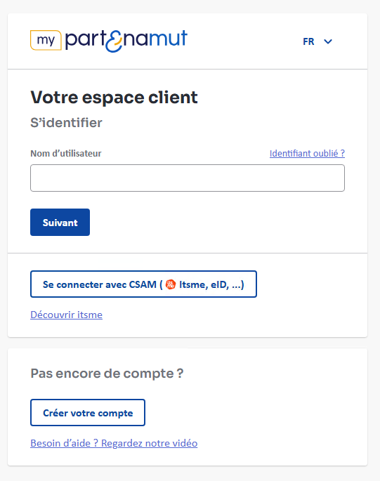 écran de connexion My Partenamut où insérer son nom d’utilisateur