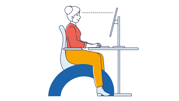 Illustration d’une personne assise en posture de moindre inconfort face à son écran.